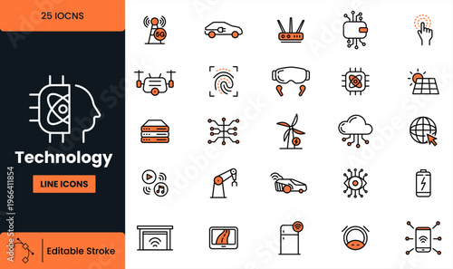 Technology Line Icons Pack Modern Editable Strokes