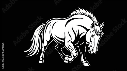 White horse silhouette on black background