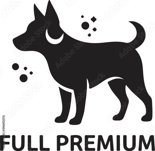 Black Dog Silhouette with Premium Text Logo Design