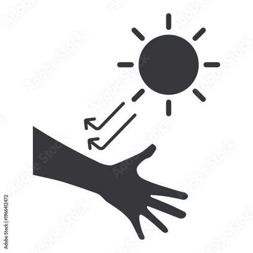 Isolated pictogram of hand exposed to sun rays representing sunlight exposure, UV radiation risk, skin damage, and protection awareness symbol
