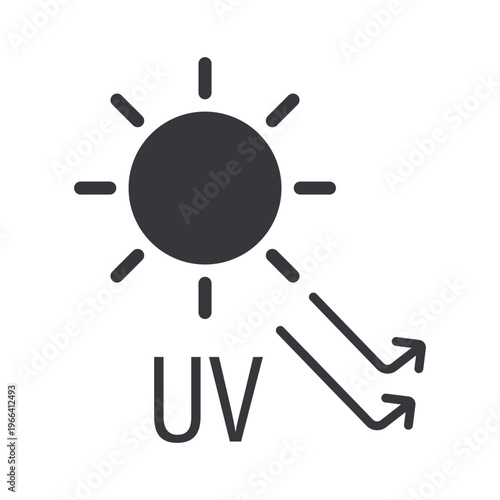 Isolated monochrome pictogram of UV sun rays reflecting from surface representing ultraviolet protection, shielding effect, and skin safety from harmful radiation