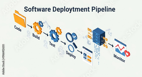 Software Deployment Pipeline Stages - Code, Build, Test, Deploy, and Monitor.