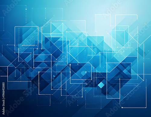 Abstract geometric digital blue background with interconnected lines and squares, representing data flow and technology concepts