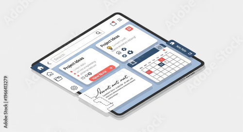 Digital tablet displaying a project management interface with various tasks.