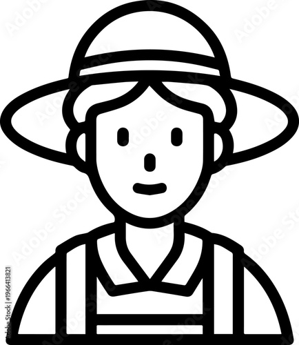 Hand Drawn Elderly Female Farmer Black and White Illustration in Minimal Solid Art Style Design