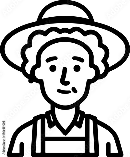 Hand Drawn Elderly Female Farmer Black and White Illustration in Minimal Solid Art Style Design