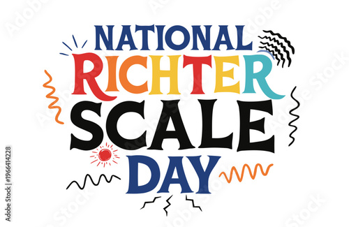 National Richter Scale Day Vector Illustration, Earthquake Science and Measurement Design