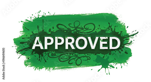 Green approved stamp with ornate decorative border