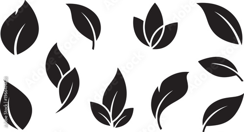 Black Leaf Silhouettes on White Background Pattern