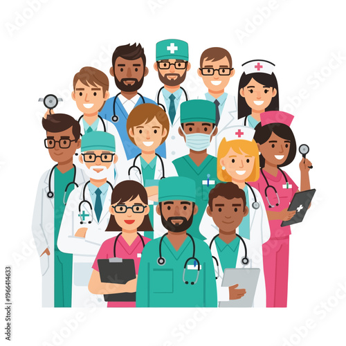 Diverse Medical Team Group Portrait: Doctors, Nurses, Healthcare Professionals
