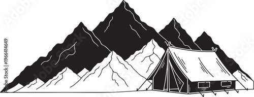 Mountain Cabin in Snowy Peaks Landscape