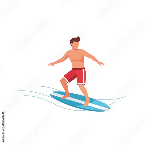 Man Surfing on Blue Board with Red Shorts, Watersport Activity and Summer Lifestyle
