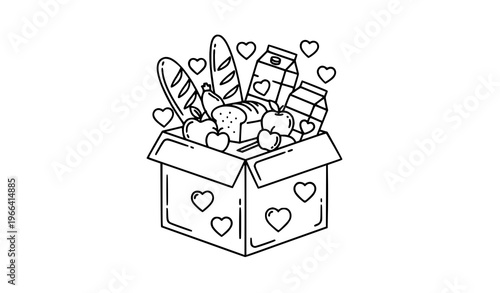 Volunteer food donation aid line icon vector illustration