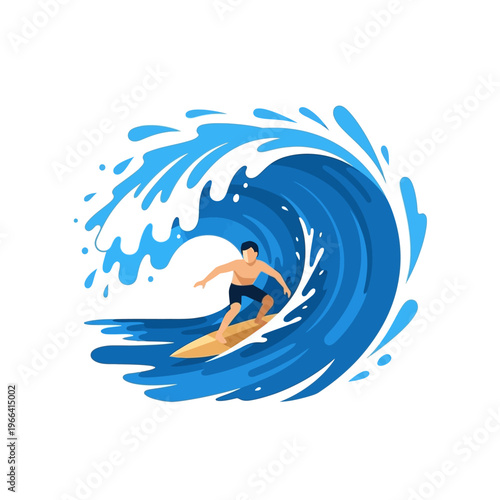 Surfer Riding a Barrel Wave