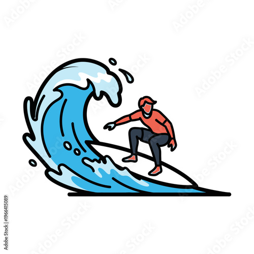 Surfer Riding a Breaking Wave, Dynamic Ocean Sport Illustration