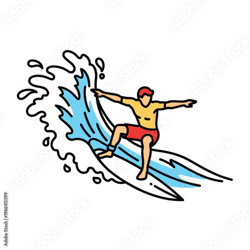Surfer Riding a Crashing Wave, Dynamic Action Illustration