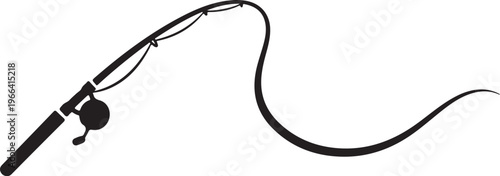 Fishing Rod Silhouette with Line and Hook Isolated on White