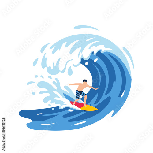 Surfer Riding Blue Wave