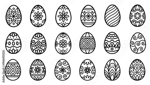A colorful set of spring easter eggs in a seamless vector pattern featuring floral ornaments and festive holiday decorations for a bright seasonal illustration
