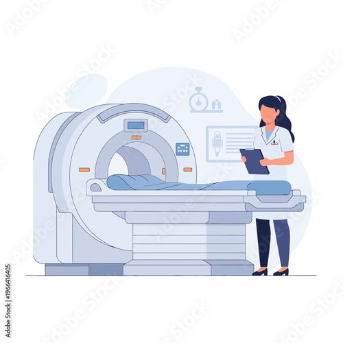 Medical MRI Scan Machine with Doctor and Patient Illustration