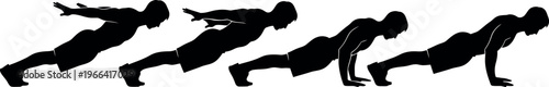 A fit man performing a series of push-ups in different stages of motion