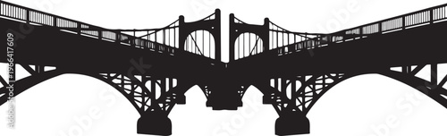 Silhouette of a bridge with arches and metal structure