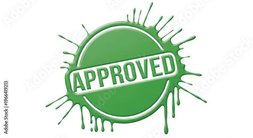 Green checkmark stamp with approved text on white background