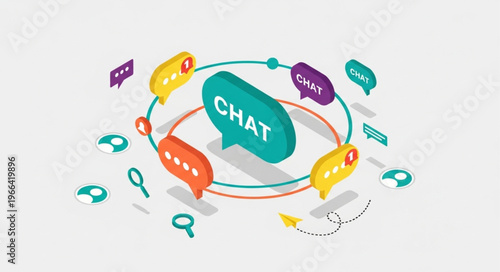 Isometric Chat Bubbles Concept - Modern Communication and Social Media.