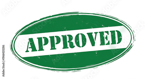 Green oval stamp with white text Approved on white background
