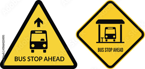Bus stop ahead road signs set