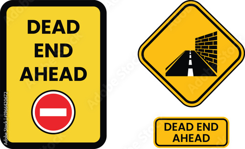Dead end ahead road signs set
