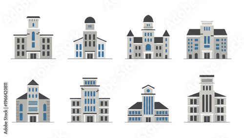 Collection of Distinctive Flat Design Institutional Buildings Vector Art