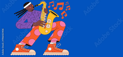 Bring the Rhythm and Spirit of Music to the Walls of Your Room with this Dynamic and Colorful Saxophone Musician Graphic Design Collection, get it now