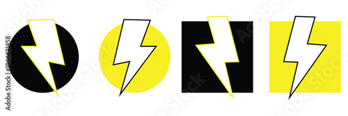 Cartoon lightning doodle set. Hand drawn thunder bolts, black line art and color. Vector illustration collection, isolated on white background eps 10.