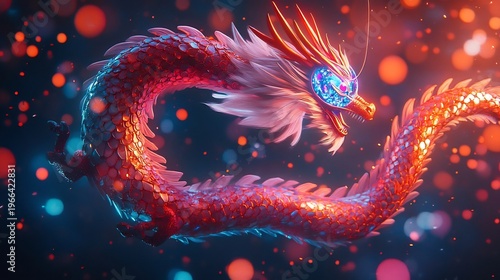 Captivating Fiery Dragon Soaring Through Mystical Ethereal Realm