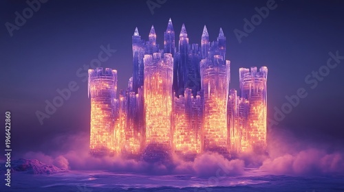 Glowing Ethereal Floating Castle Cityscape in Vibrant Alien Futuristic Dreamscape
