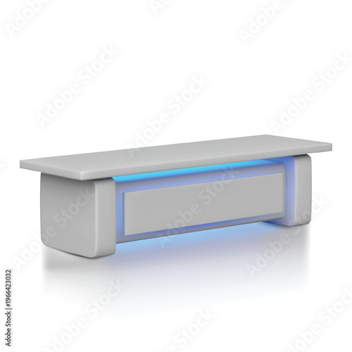 Service desk table realistic vector 3D mockup, reception furniture, promotional counter, desktop with led illumination