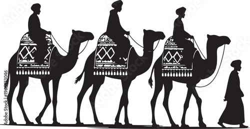 Three wise men camels silhouette vector illustration christmas nativity scene