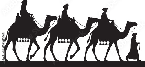 Three wise men camels silhouette vector illustration christmas nativity scene