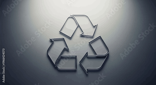 A prominent metallic outline of a universally recognized recycling symbol shines brightly on a dark, reflective surface, emphasizing environmental responsibility and sustainability.