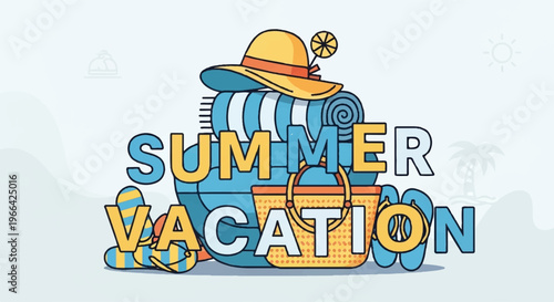 Summer vacation, travel, beach, vector icons, colorful illustrations, holiday, tourism