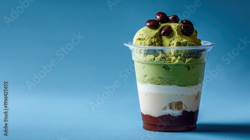 Delicious Layered Dessert with Matcha and Chocolate Toppings