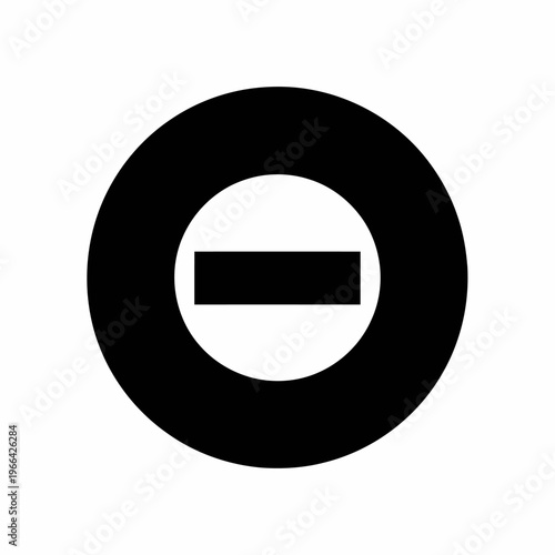 Black prohibition symbol with horizontal bar inside circle.