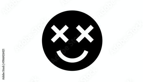 Black Smiley Face with Crossed Eyes.