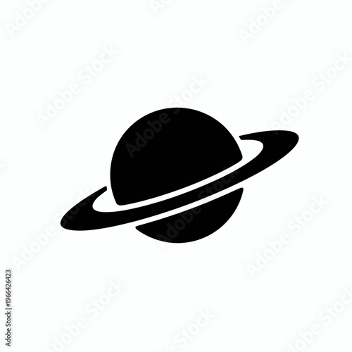 Black silhouette of planet Saturn with rings.