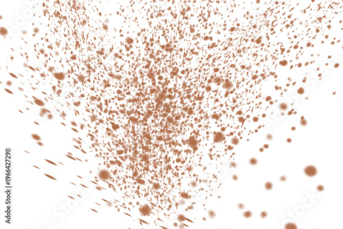 Spreading Brown Powder Fragments on White Background.