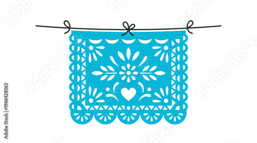 Vibrant Blue Papel Picado Banner for Festive Cinco de Mayo Celebrations and Cultural Decor