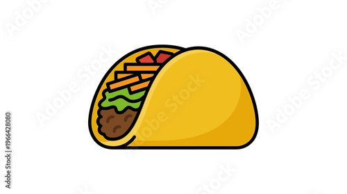 Vibrant illustration of a crunchy taco, filled with savory ingredients, perfect for Cinco de Mayo festivities and lively culinary presentations