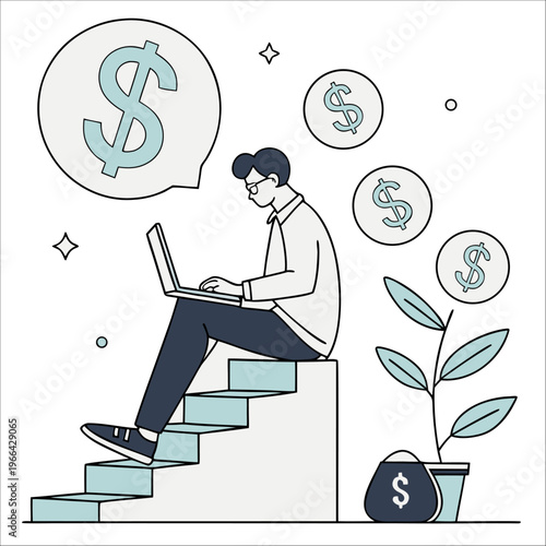 Online Earning & Passive Income Concept – Flat Vector Illustration