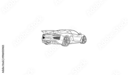 Sport Car Back View Contour Line Art Vector Illustration